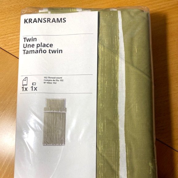 NEW - IKEA KRANSRAMS Duvet Cover And Pillowcase(s) White/green Twin 604.695.65 - Picture 2 of 4